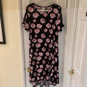 LulaRoe CarlyFloral Black and Pink Women's Dress